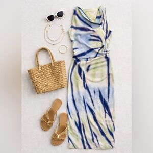 NWT Young Fabulous & Broke Pink & Blue Tie Dye Ruched Maxi Dress